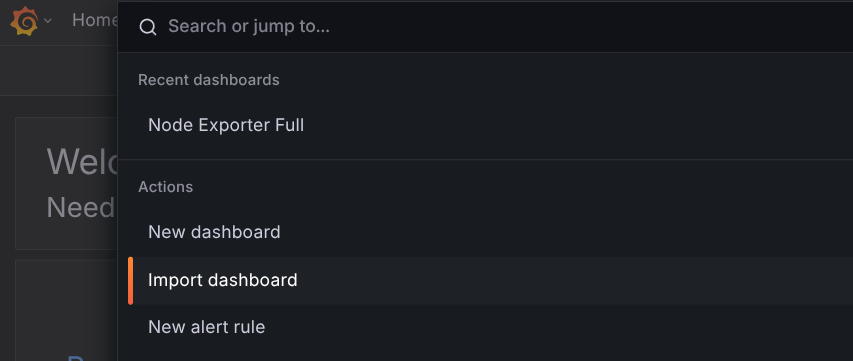 import dashboards menu