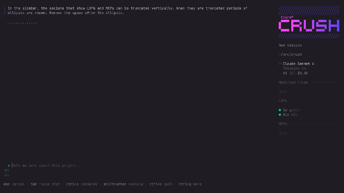 Crush — CLI de coding da Charm