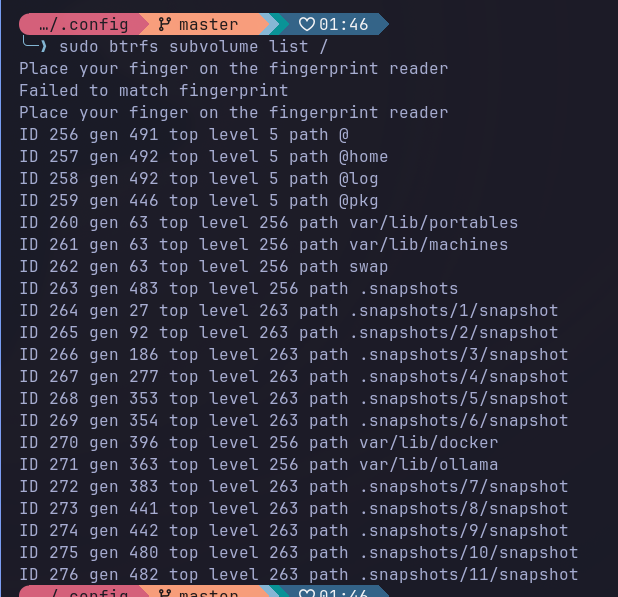 Subvolumes Btrfs separados pra que snapshots do root não inchem com cache de usuário