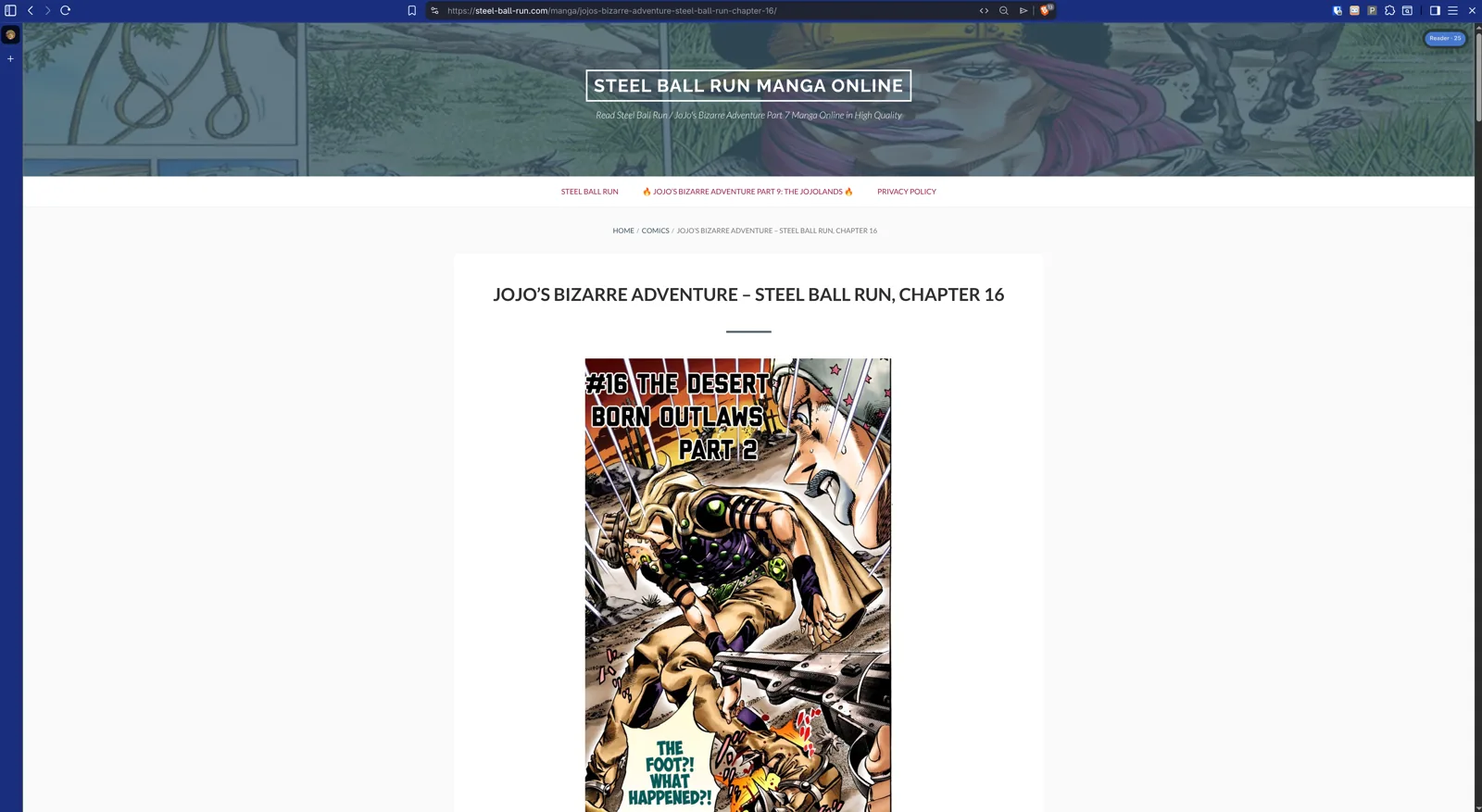 Página típica de fansub antes de ativar a extensão, com a página de mangá cercada pelo layout original do site.