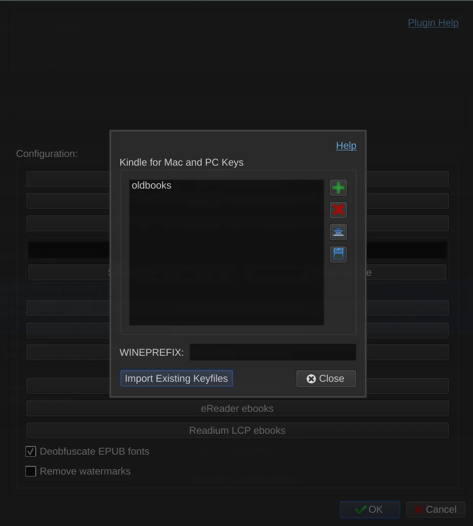 DeDRM com o keyfile oldbooks importado na lista de chaves do Kindle for Mac/PC.