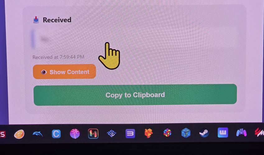 tvclipboard host received screen