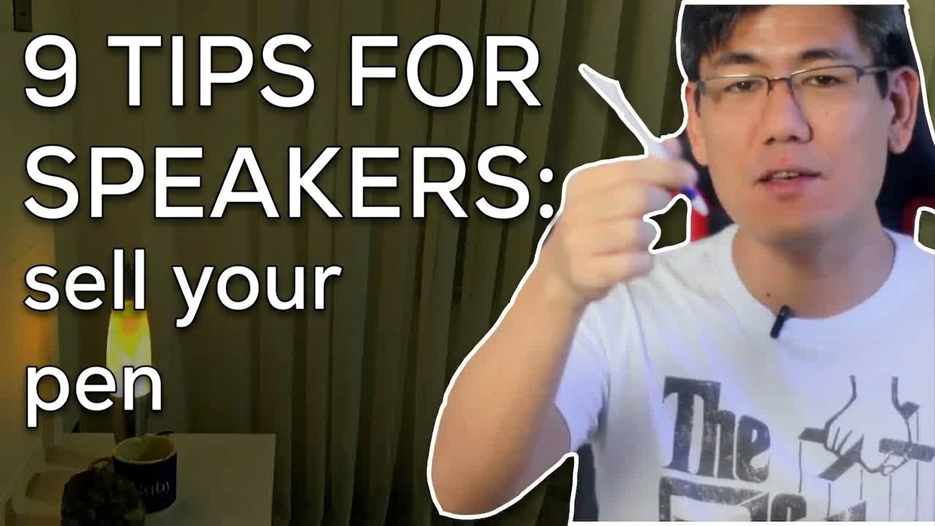 Thumbnail traduzida em inglês: 9 Tips for Speakers: sell your pen
