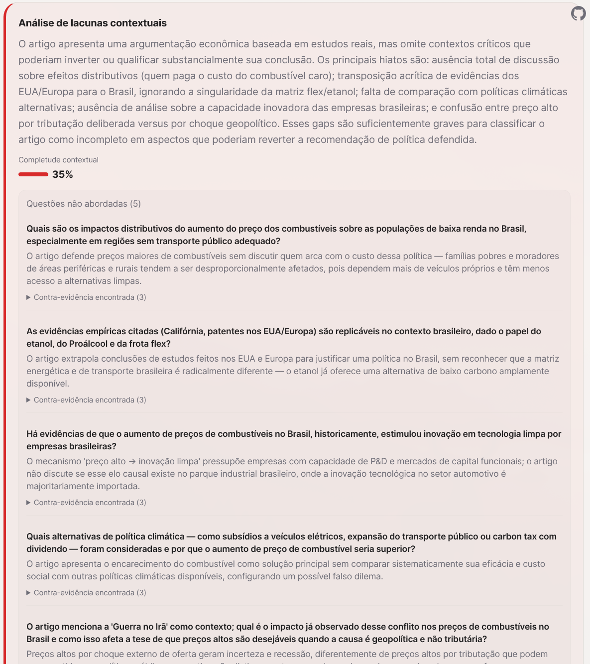 Lacunas contextuais - combustível