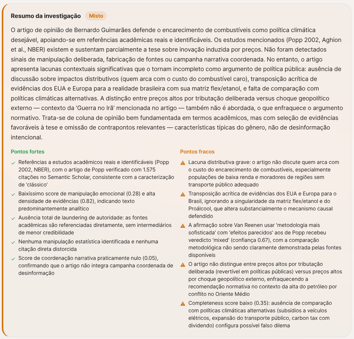 Resumo da investigação - combustível