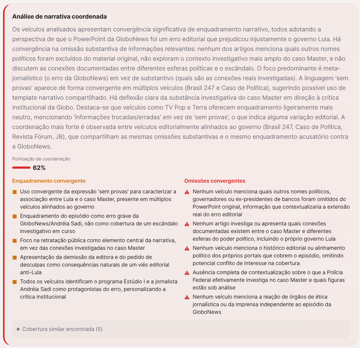 Análise de narrativa coordenada - Globo