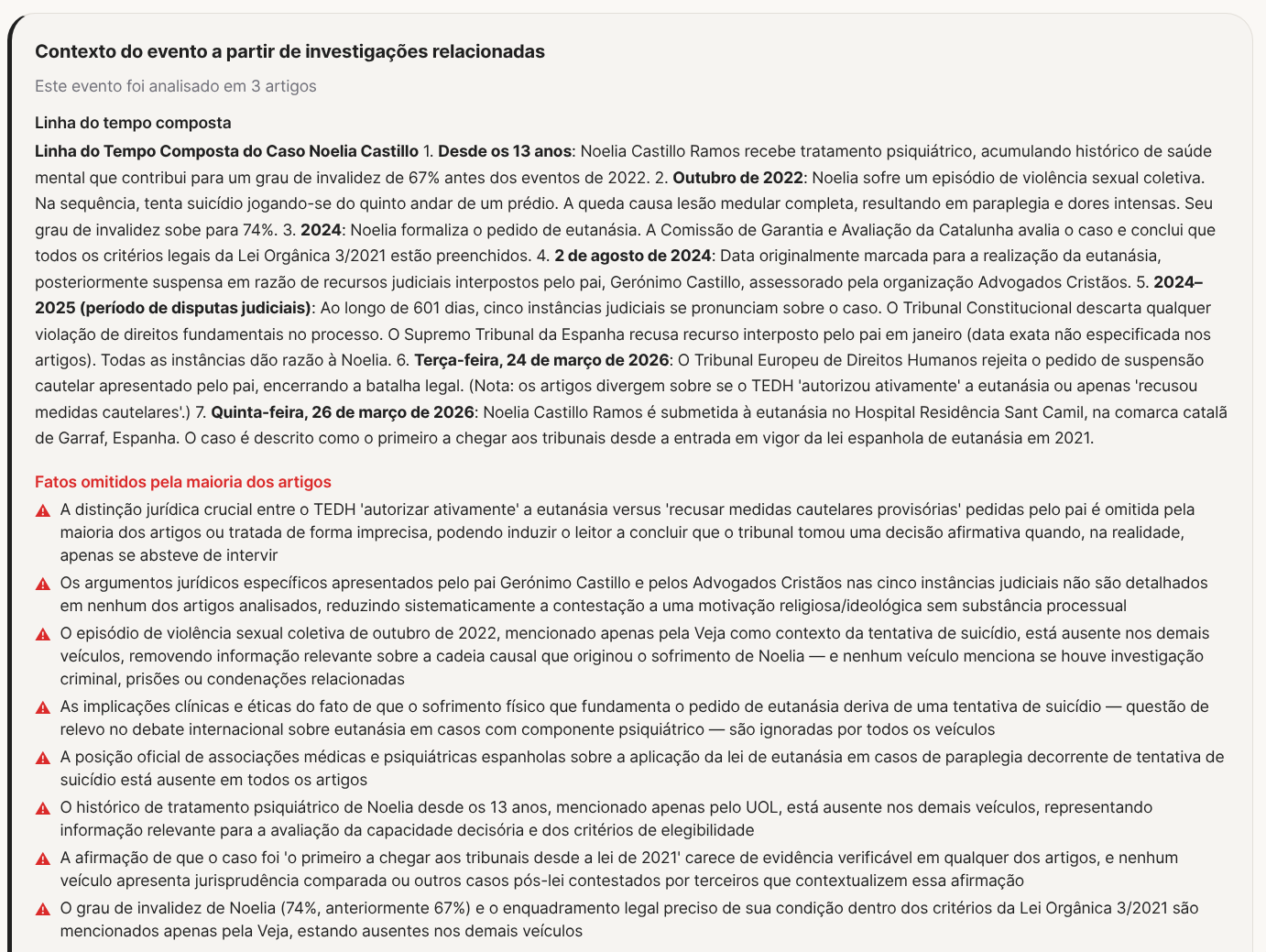 Contexto do evento e fatos omitidos