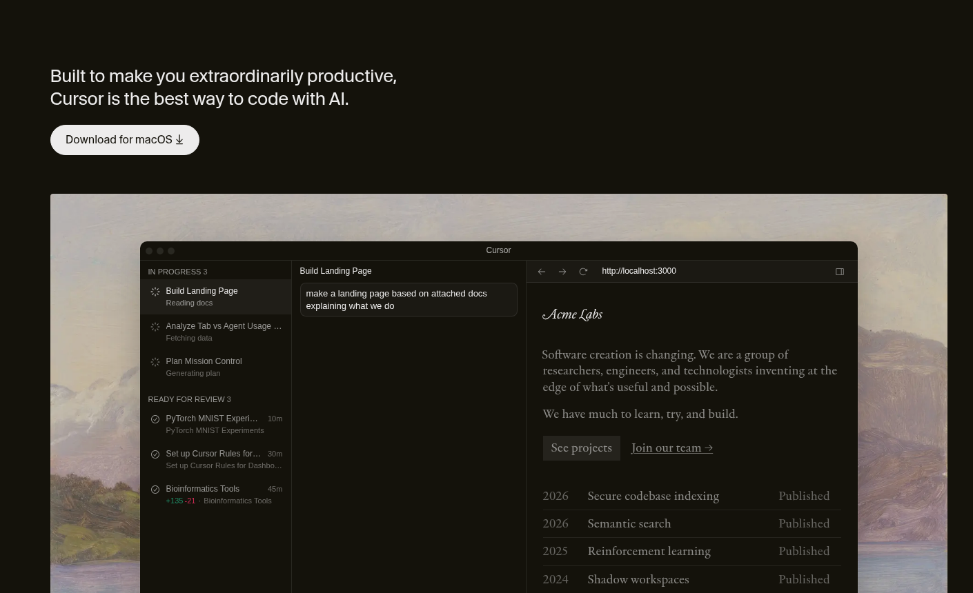 Interface moderna de agente de código, representando a transição do editor tradicional para uma interface orientada a intenção e execução assistida