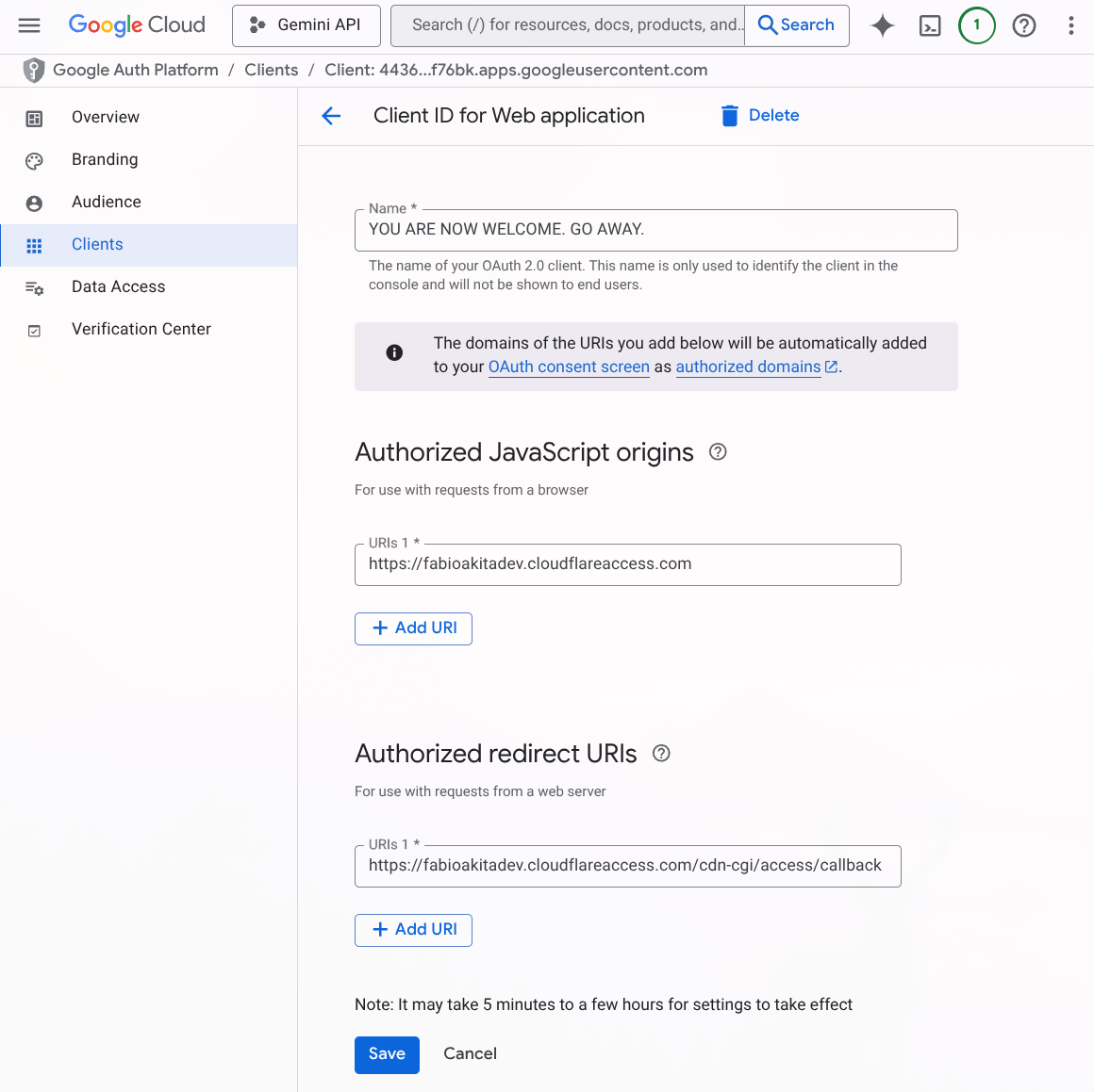 Oauth client config